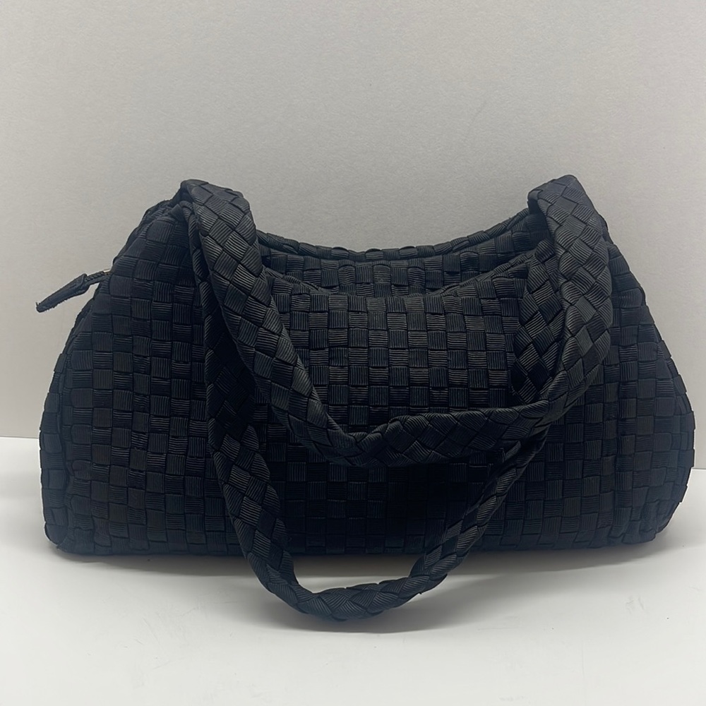 The SAK Baguette Purse Bag Black Crochet Woven Handbag Shoulder Bag